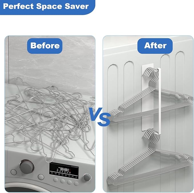 Magnetic Hanger Holder for Laundry Room, AUVAHOX 2Pack Clothes Hangers Organizer for Dryer/Washing Machine, Holding up to 30 Velvet, Wire, Plastic Hangers, Perfect Space Saver for Your Home (2, White)