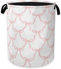 Pink Bow Laundry Basket,Princess Girls Clothes Hamper,Oxford Cloth Collapsible Nursery Hamper Storage Organization for Bedroom,Bathroom,Office,College Dorms,16x20 Inch