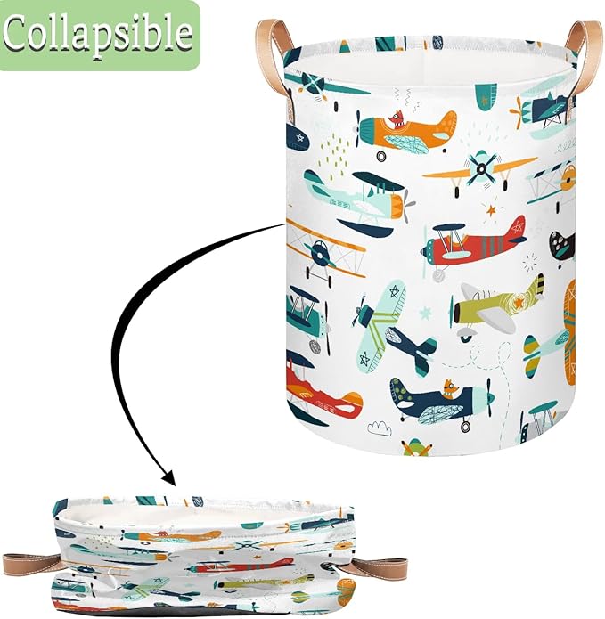 Fox Airplane Large Laundry Basket - Funny Animal Kids Laundry Hamper with Handles - Collapsible Dirty Clothes Organizer Boys Toy Storage Bin Nursery Hamper for Bedroom Bathroom Decor