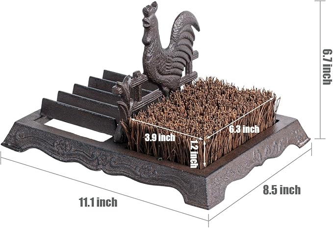 FARM IN Farmhouse Shoe Brush Scraper Outdoor Rustic Heavy Duty Cast Iron Boot Scraper with Brush for Home Porch Garden with Barn Rooster Design