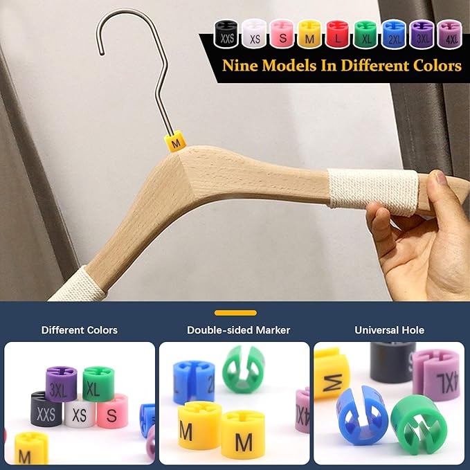 Hilitchi 540-Pcs [XXS - 4XL] Clothes Hanger Size Color-Coding Garment Size Markers Assortment Kit - 9 Size - with Storage Box