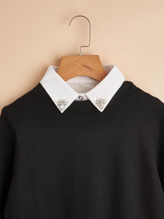 Handcrafted Faux Diamond and Pearl Fake Collar Shirts Versatile Dickey Collar Half Shirt Collar for Women