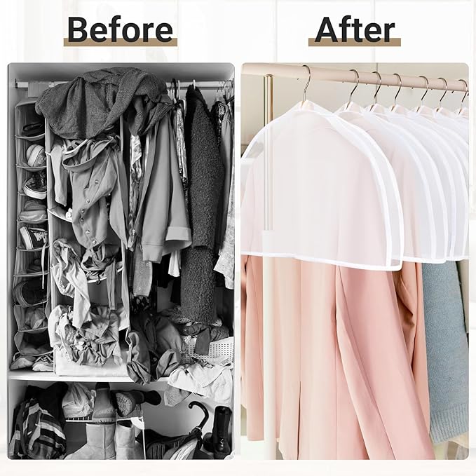 Shoulder Covers for Hanging Clothes, 24x12x2 inch, Pack of 32, Shoulder Cover for Closet Storage, Breathable Clear Plastic Clothes Cover for Hanging T Shirt, Suit, Coat, Jacket, Dress, Gown
