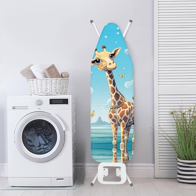 Flashideas Cute Giraffe Ironing Board Cover and Pad Standard Size Ironing Board Cover and Pad Ventilate Extra Wide Ironing Pad for Table Modern Design