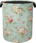 Vintage Rose Laundry Basket - Heavy Duty 60L Dirty Clothes Organizer, Water Resistant Foldable Hamper for Women