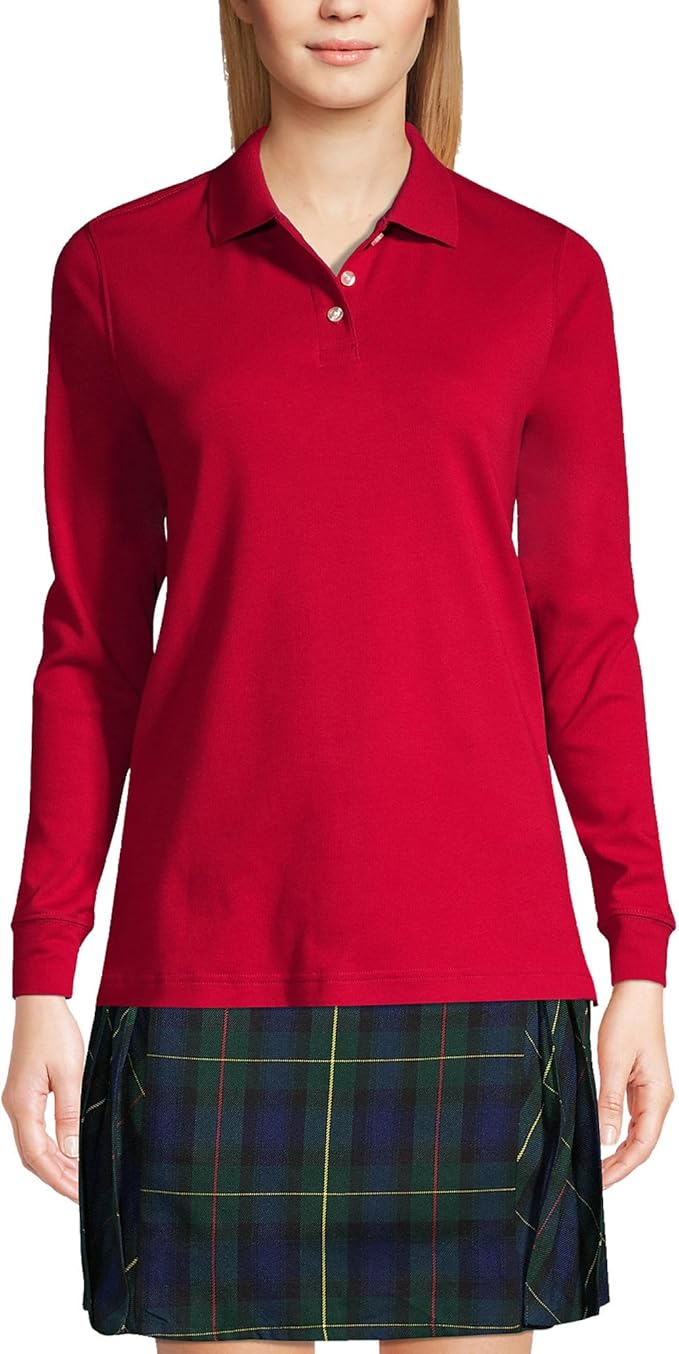 Lands' End School Uniform Kids Long Sleeve Interlock Polo Shirt