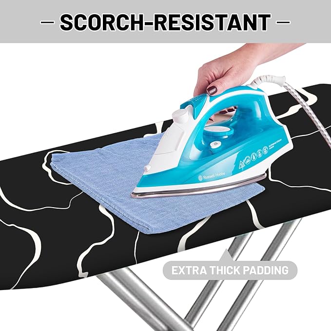Extra Thick Ironing Board Cover and Pad, 15x54 Ironing Board Cover, Resist Scorching and Staining,Elastic Edges,Modern Art Geometric Black