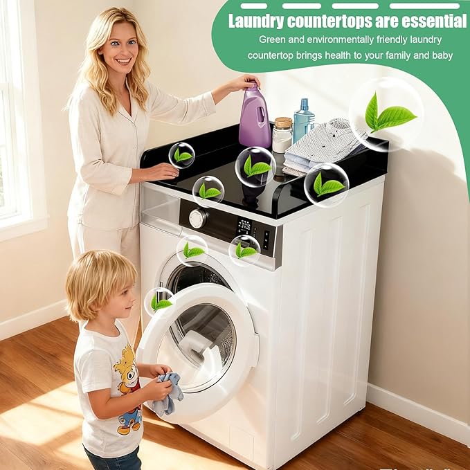 Laundry countertop Single Acrylic Single Laundry Countertop, 27.5″ W*27.5″ D*3.1″ H, Topper for Washer and Dryer with Non-Slip Mat for One Unit Only Washer or Dryer (Transparent)(Black)