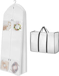 MISSLO 65" Wedding Dress Garment Bag with Bride Tote Bag 6'' Gusseted Dress Bags for Gowns Long 4 Pockets Wedding Dress Storage Bag for Women, White