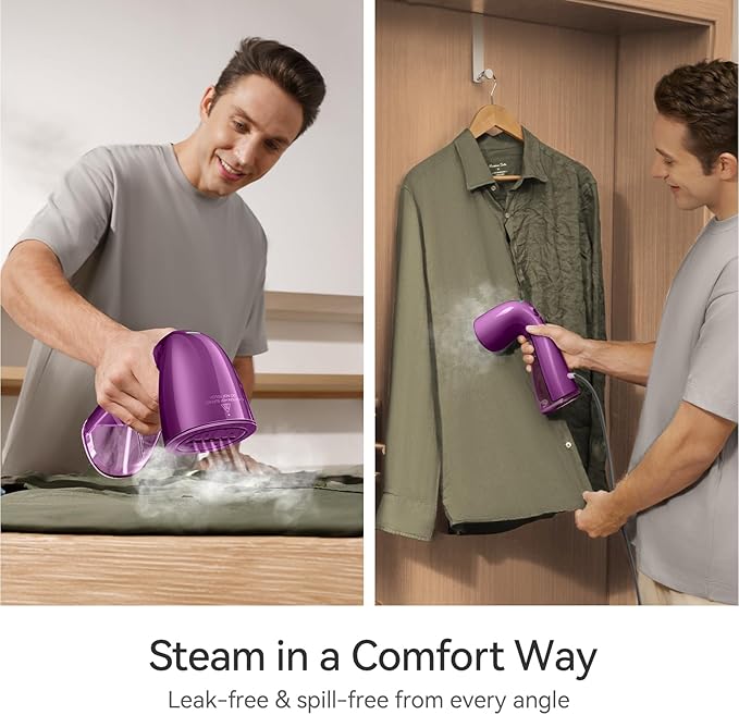HiLIFE Steamer for Clothes, Handheld Portable Design, 1100W Powerful Steam, 300ml Larger Tank & No Leak Tech, 30S Fast Heat-up, Quick Wrinkle Remover, Compact Size for Travel, ONLY 120V-Orchid Purple