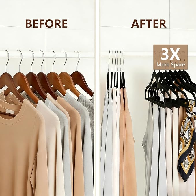 30 Pack Slim Non-Slip Velvet Hangers, Heavy Duty Space Saving Felt Coat Hangers with 360° Rotating Silver Hook (Grey)