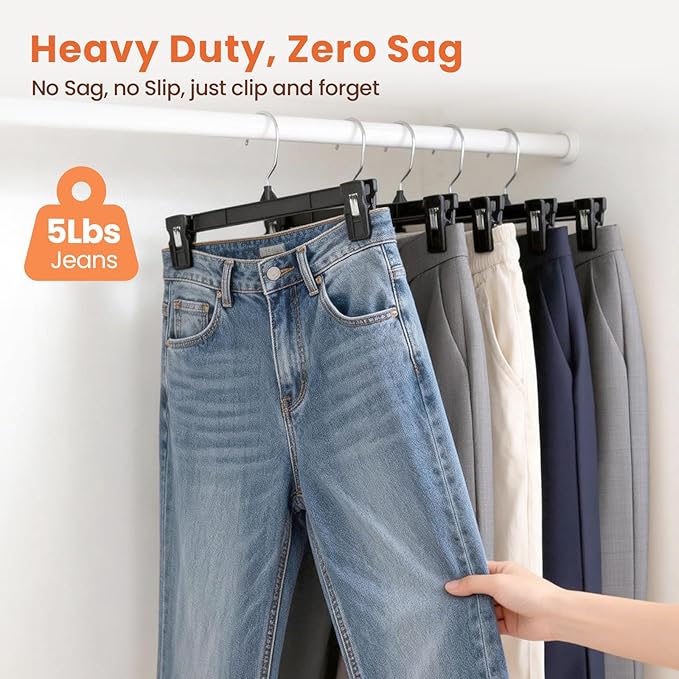 HOUSE DAY 200 Pack Pants Hangers - 12 Inch Plastic Hangers with Non Slip Clips for Skirts, Jeans, Shorts, Trousers - Space Saving Clip Hangers with 360-Degree Rotating Hook