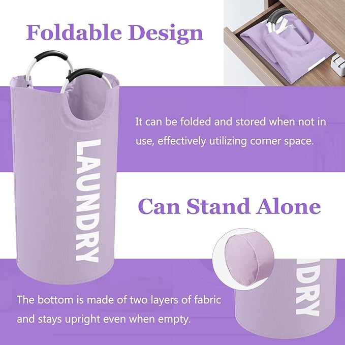 2Pack 95L Purple Collapsible Laundry Basket for Students, Large Laundry Hamper with Handles, Portable Dirty Clothes Hamper, 600D Oxford Fabric Storgae Basket for Bathroom, Dorm