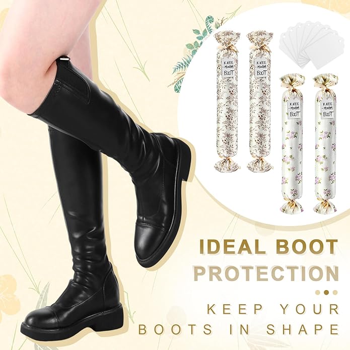 2 Pairs Boot Shaper Stands with 8 Labels Cotton Tall Boot Inserts for Closet Organization