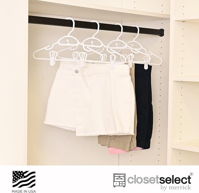 Hanger Clips 30 Pack – White Multi-Purpose Hanger Clips for Hanging Clothes, Skirts & Pants, Laundry & Sweater Clips for Adult & Baby Hangers, Plastic Clips for Hangers, Made in USA