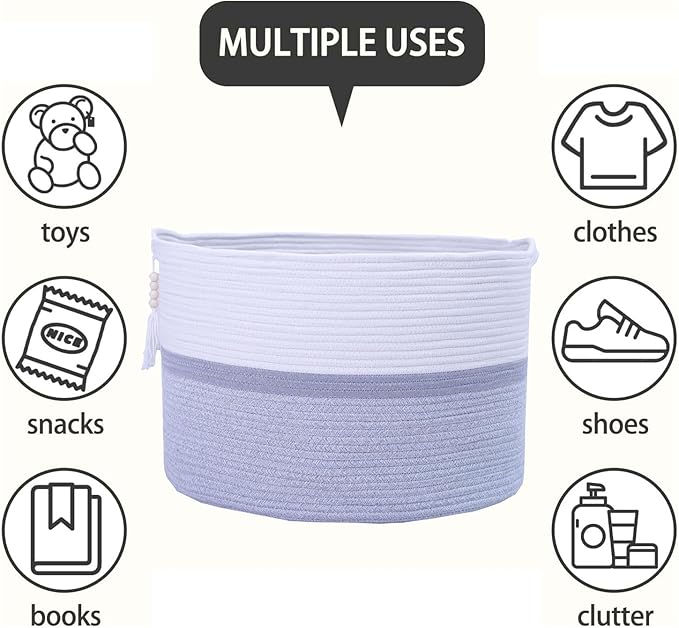 Cotton Rope Storage Bin,Natural Handmade Woven Hamper for Living Room,Blanket Basket for Clothes, Pillows, Towels (gary, 100L)