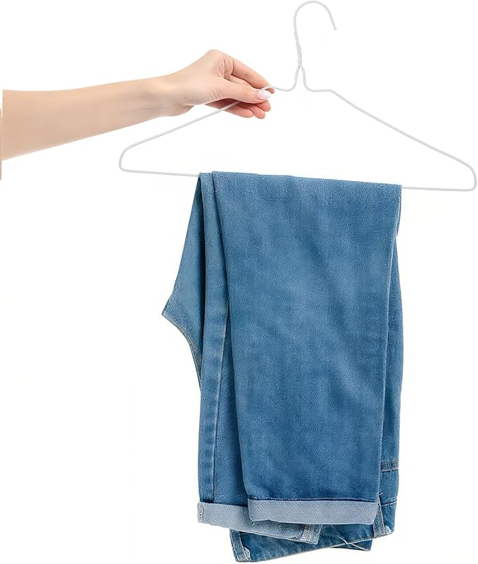 50 Pack Drip Dry Wire Hanger Bulk 16 Inch Galvanized Steel Clothes Coat Hangers with Plastic Coating Dry Cleaner Suit Holders for Home Caped Clothing (White)