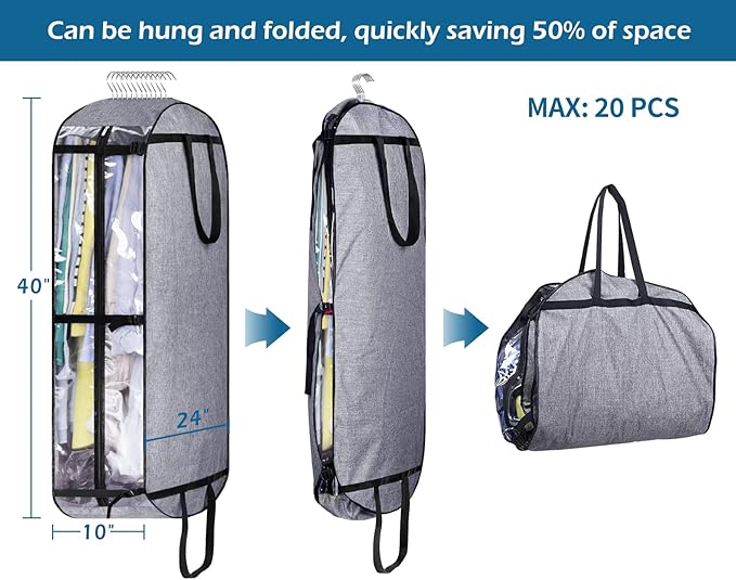 MISSLO 40" Garment Bags for Travel Moving Bags Heavy Duty Hanging Bags for Clothes Sturdy Oxford Fabric Travel Suit Bags for Closet Storage Suit Covers for Men Women
