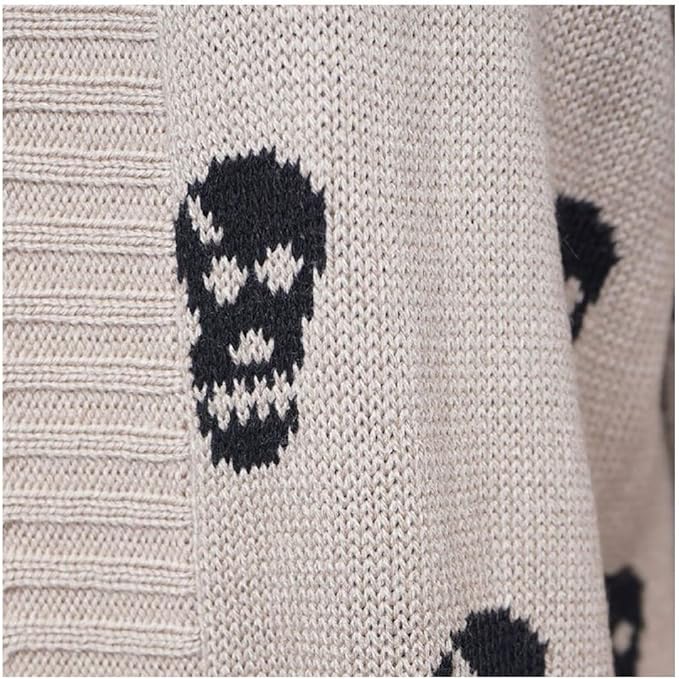 MA ONLINE Ladies Knitted Skull Print Long Sleeve Cardigan Top Women Winter Halloween Shrug Small/3X-Large