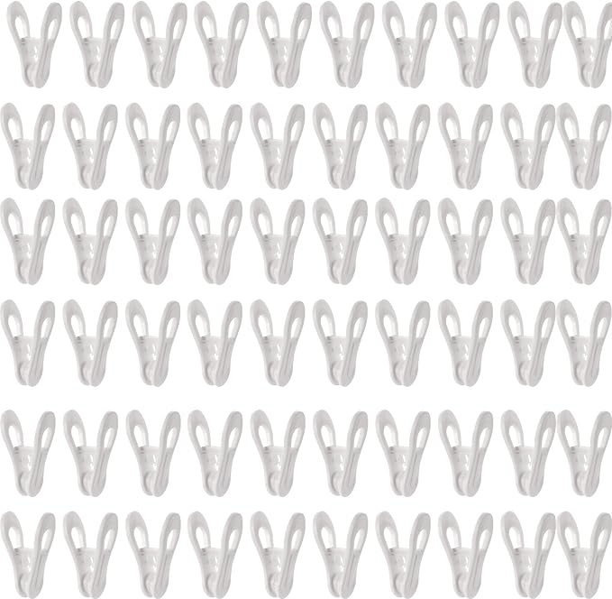60 Pack Plastic Hanger Clips for Hangers, Multi-Purpose Baby Clothing Clips to Fit Standard Hangers, Finger Clip for Pants Shorts, Socks, Hats, Food Chip Bags, Notes