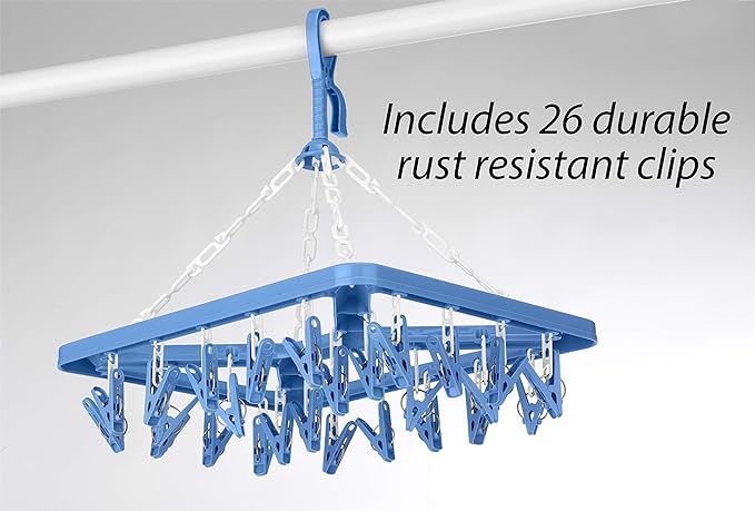 Whitmor Clip and Drip Hanger - Hanging Drying Rack - 26 Clips,Blue