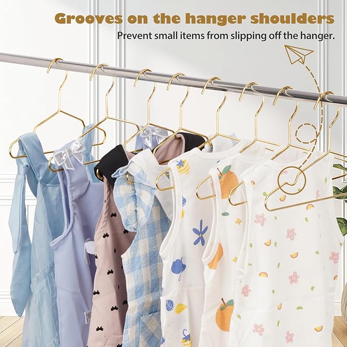 VWV Gold Hanger, 20 Pack 9.84 Inch Kids Baby Metal Hanger, Sturdy Baby Hangers for Wardrobe, Space Saving Toddler Hangers