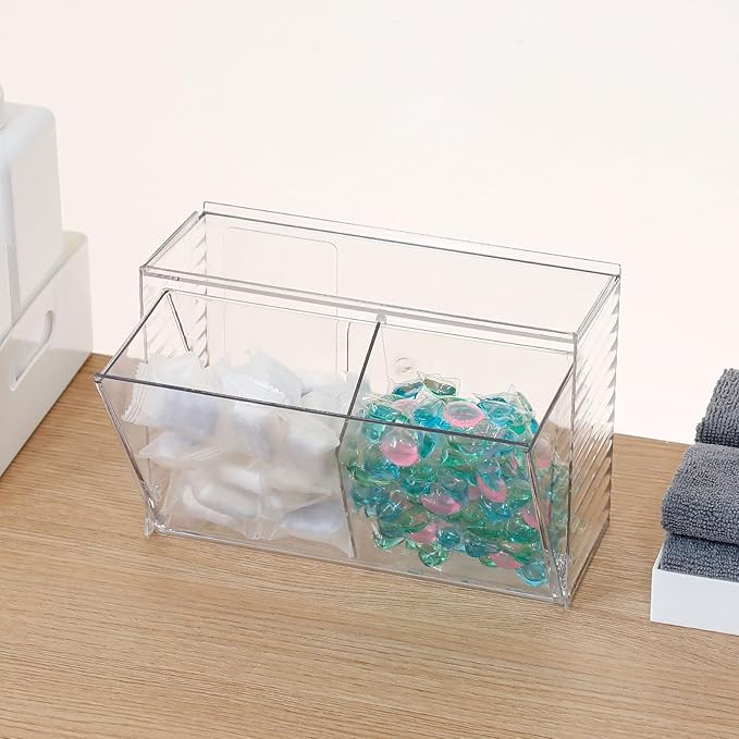 2 Pack Clear Dishwasher Detergent Pod Holder for Under Sink, Adhesive Cabinet Door Storage and Organizer for Kitchen and Bathroom, Plastic Laundry Pods Dispenser Box