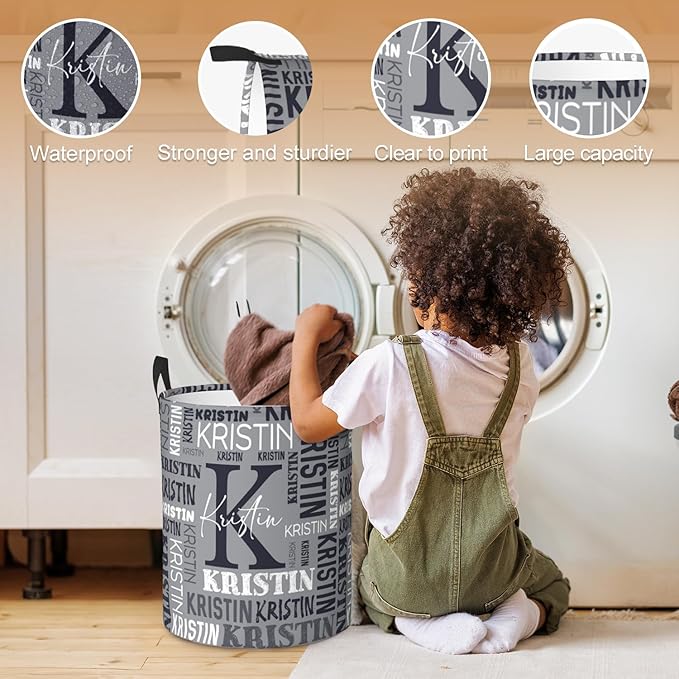 Custom Name Laundry Hamper, Personalized Laundry Basket with Name for Baby Boys Girls, Customized Collapsible Dirty Clothes Hamper Storage with Handles for Bedroom Bathroom Dorm Room Decor