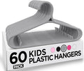 Utopia Home Kids Hangers 60 Pack - 11 Inch Plastic Baby Hangers for Closet - Childrens Hanger for Clothes & Infant Hanger for Closet - Non-Slip Shoulder Grooves, Strap Hooks & Pants Bar (Grey)