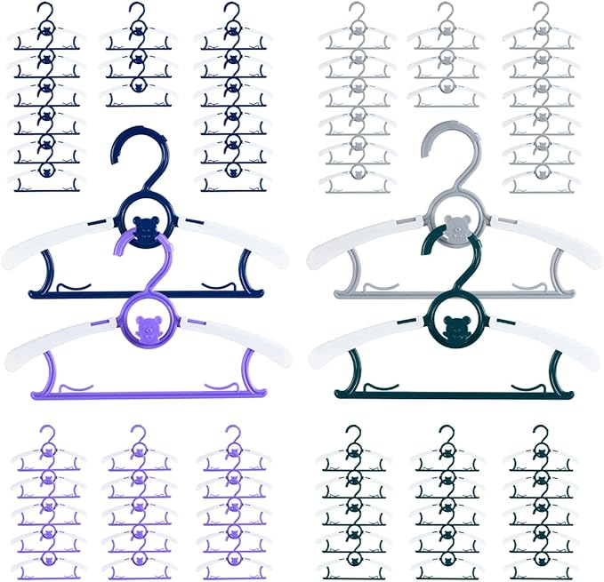 Baby Hangers for Nursery Closet 60 Pack Plastic Kids Clothes Hanger Space Saving Non Slip Extendable Toddler 11-14” Adjustable Hangers Heavy Duty Clothing Infant Hanger Bulk,Mixed Color for Boys