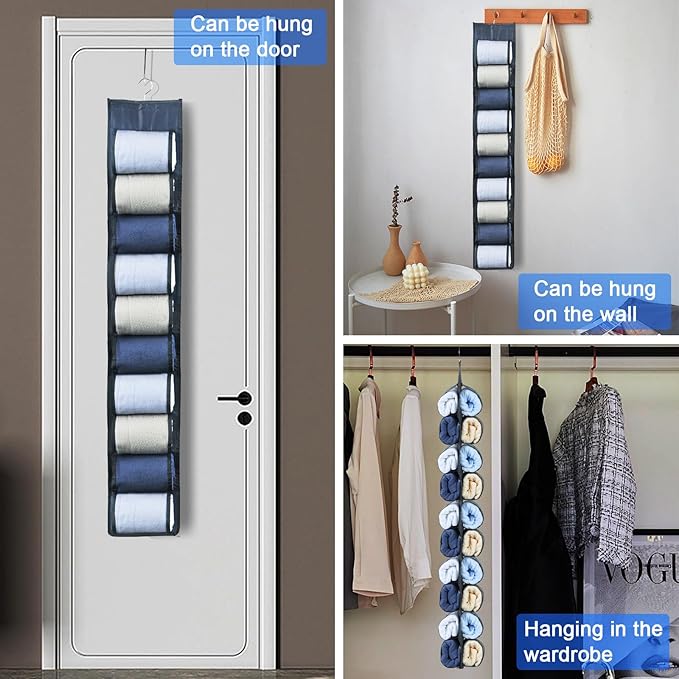 2-Pack Hanging Legging Organizer - Legging Storage Organizer, Legging Organizer for Closet, Hanging Closet Organizer, Install Behind The Door, Wardrobe Hanger 20 Pockets Clothes Storage (Grey)