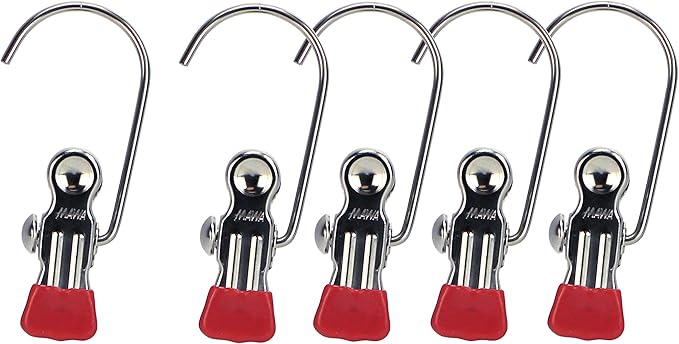 MAWA by Reston Lloyd Accessory Portable Non-Slip Semi Round Single Hook Hanging Clothes Pins/Clip for Laundry or Travel, Style K-1, Set of 5, Red (18665)