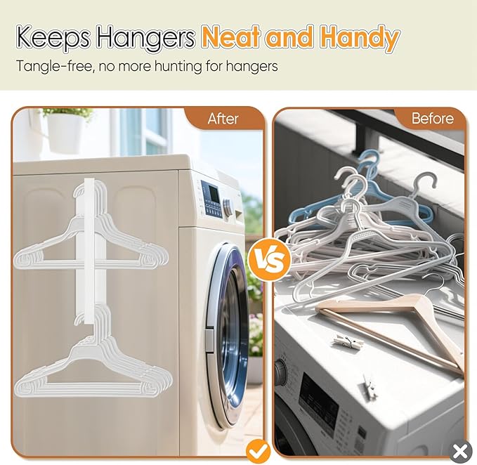 Magnetic Hanger Organizer, Strong Magnetic Hanger Holder for Washing Machine Laundry Room Organization Space Saving Hangers Storage Rack Stacker, White