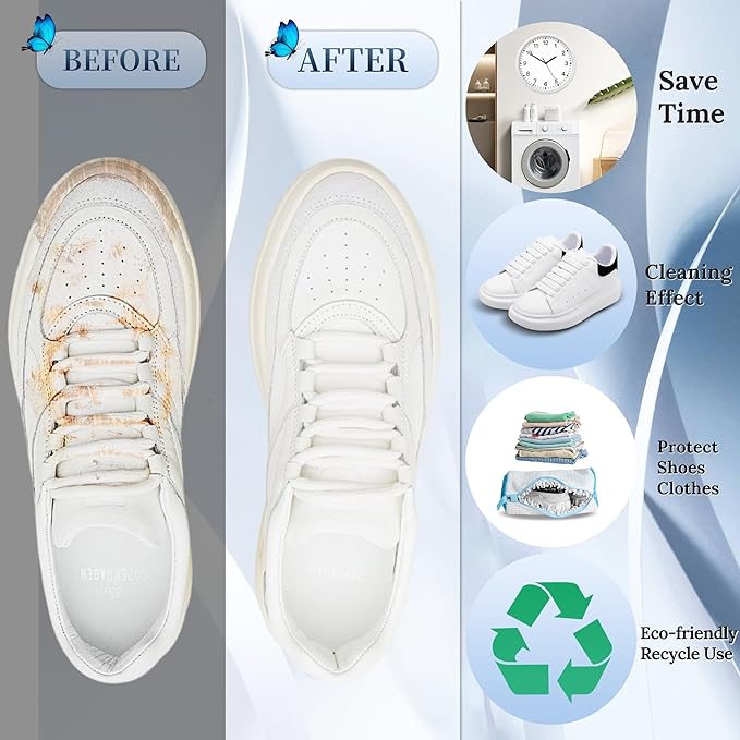 Shoe Washing Machine Bag, Laundry Shoe Bag for Washer and Dryer,2Pcs Reusable Shoe Bag for Washing Machine Fit Most Shoes Types (White 2 pcs)