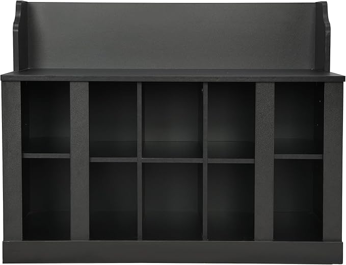 Multi-Functional Hall Tree with Wall Mounted Coat Rack, Shoe Storage Bench with Shelves and 4 Hooks, Entryway Organizer for Hallway, Foyer, Mudroom, Living Room (Black-52s)