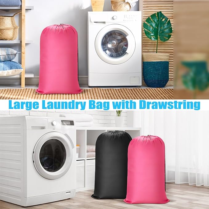 Nuogo 20 Pcs Laundry Bag Washable Travel Laundry Bags with Drawstring Lock Closure Large Heavy Duty for Camping Tent Blankets Dirty Clothes Yarn Fabric Storage, Multi Use (Black, Pink)