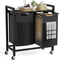 NEWBULIG Rolling Laundry Hamper with Removable Pull-Out Bag, Freestanding Clothes Basket Organizer with Wheels for Bathroom & Bedroom, 2 × 12.2 Gal (92L) - Rustic Brown & Black