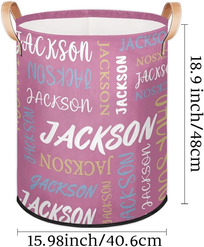 Custom Name Large Laundry-Basket for Kids-Boys-Girls, Personalized Foldable Waterproof Laundry Hamper Dirty Clothes Toys Storage Bin with Handles,Purple Pink