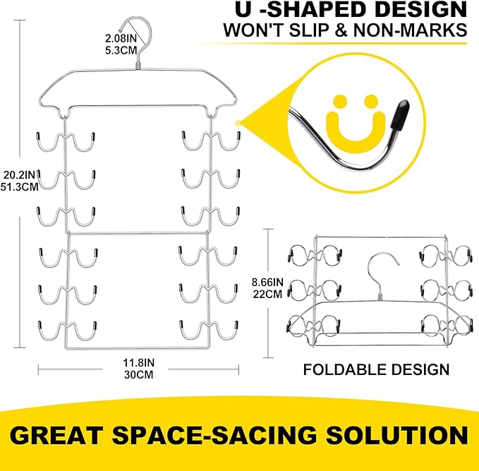 2 Pack Tank Top Hanger Space Saving, 6 Tier Metal Bra Hangers with 24 Hanging Hooks, 360° Rotating Closet Organizers and Storage, Small Space Solutions, RV Apartment College Dorm Room Essentials