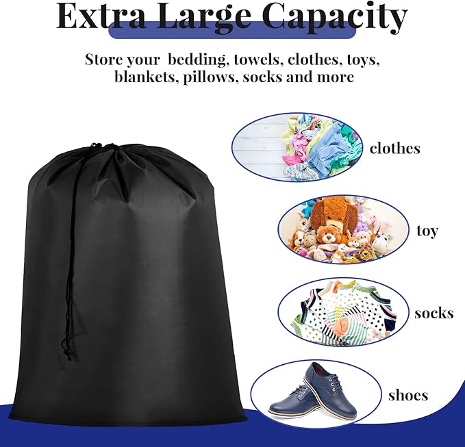 Woanger 12 Pack 28 x 45 Inch Extra Large Laundry Bags Bulk Washable Travel Laundry Bag with Drawstring Closure Large Dirty Clothes Organizer for College Dorm Home Hotel Camping(Black)