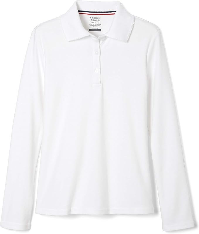 French Toast Girls' Picot Collar Polo Shirt with Long Sleeves (Kids Standard & Plus Size)