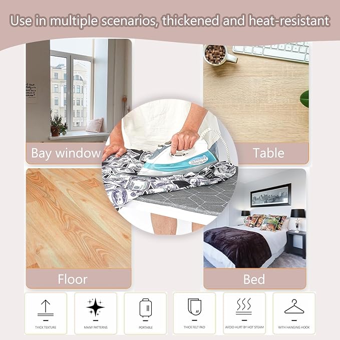 Foldable Hanging Steam Board,Over Door Steamer Mat for Clothes Steaming,360° Rotatable Hook,Heat-Resistant Steam Board Clothes Pad,Clothes Steamer with Stand & Clothing Rack for Steaming