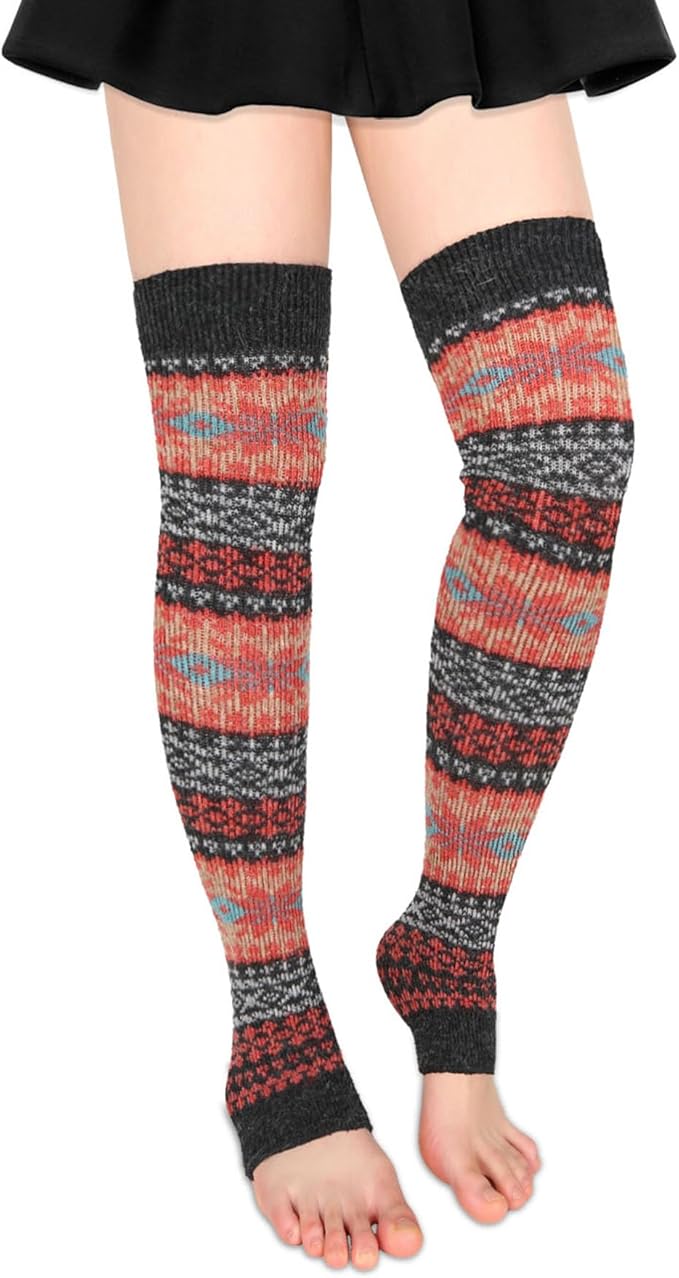 Benefeet Sox Wool Knit Leg Warmers for Women Vintage Boho Leg Warmers Long Winter Warm Thigh High Footless Boot Socks