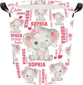Personalized Laundry Hamper Custom Kids Dirty Clothes Hamper with Name Storage Basket for Bathroom Bedrooms Nursery for Baby Girls Boys Adults (Style-Pink Elephant)