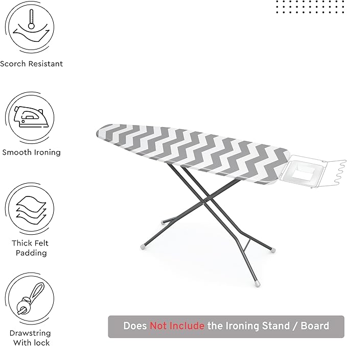 Encasa XO Ironing Board Cover and Pad 54"x18" - Thick 3mm Felt Padding, Drawstring Tightening & Lock, Easy Fit, Scorch & Stain Resistant, Fits X-Large Ironing Board - Zig Zag