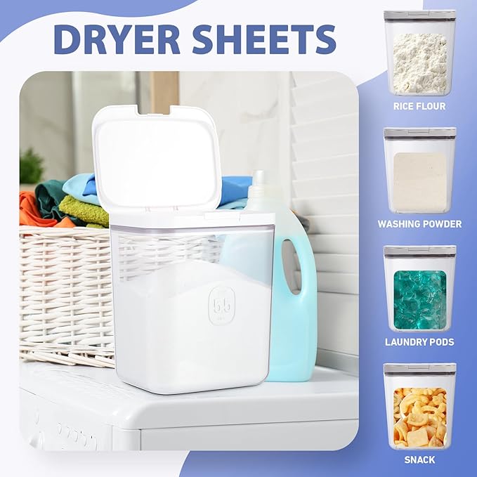 Large Capacity Laundry Powder Container With Pop-Up Lid, 5.5L Detergent Holder for Laundry Pods and Airtight Dishwasher Pod, Storage Container for Dry Food, Rice Flour with Scoop and Measuring Cup