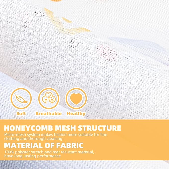 3Pcs Durable Mesh Laundry Bag, Durable Laundry Bags with Premium Zipper (Sunny)