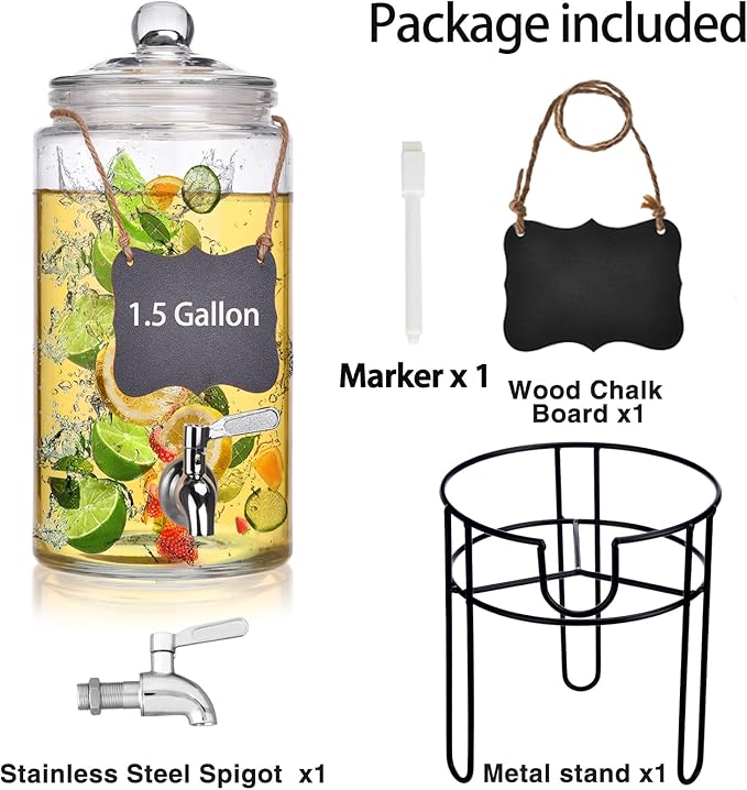 1.5 Gallon Drink Dispenser with Stand, Drink Dispensers for Parties, Beverage Dispenser with 100% Leakproof Spigot, Ideal for Lemonade, Juice, Water, Laundry Detergent Dispenser