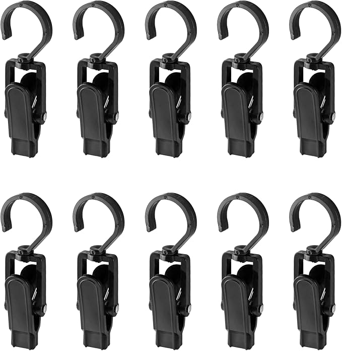 10 PCS Laundry Hooks Clip, Plastic Clothes Pins, Super Strong Hanger Clips, Swivel Hooks Clip for Clothing Store Home Office & Workshop, Black