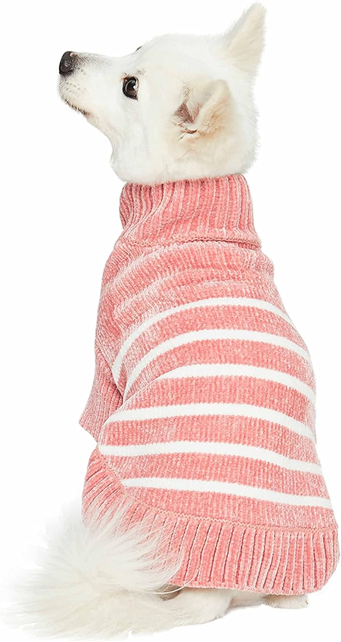 Blueberry Pet Cozy Soft Chenille Classy Striped Dog Sweater in Dusty Rose, Back Length 20", Pink Clothes for Dogs